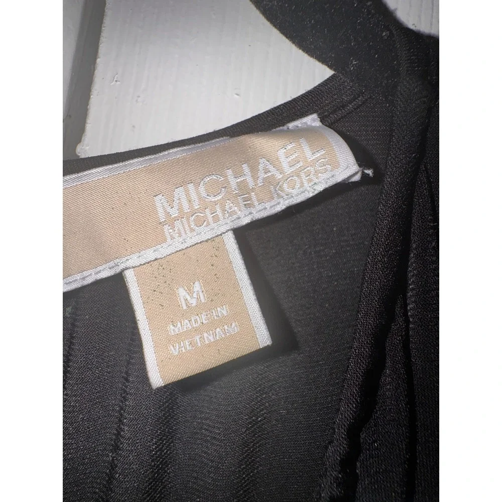 Michael Michael Kors Black Wide Leg Jumpsuit‎ Gold Chain Tassel V-Neck Medium